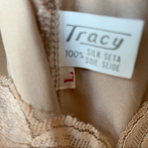 Tracy 100%silk lacy deep v slip in champagne -Large - Picture 6 of 16